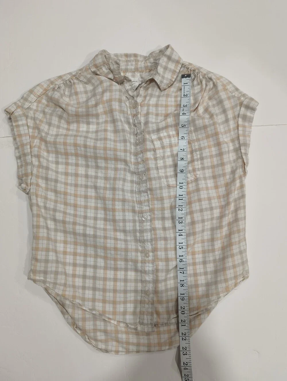 Japna White And Orange Check Plaid Short-Sleeve Button-Up Top - Women's Medium